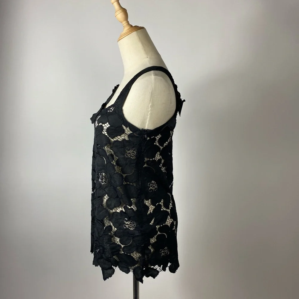 GENUINE PEOPLE Lace Appliqué Floral Tank Black M - Picture 6 of 7